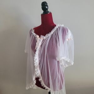 Vintage Pink Sheer Ruffle Lace Floral Lingerie Cover